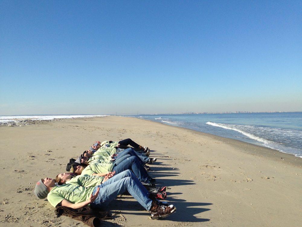 Relaxing on a frozen beach on the coast of New Jersey.